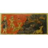 An Indian Watercolour on paper depicting a tiger hunt the reverse with script and the border of