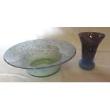 A mottled glass Vase, 4" (10cms) high and a mottled glass bowl.