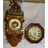 A reproduction Dutch Wall Clock with twin weight driven movement, and one other Wall Clock.