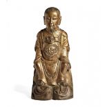 FIGURA DI DIVINITÀ GUERRIERA (ZHENWU) CON TARTARUGA E SERPENTE SOTTO I PIEDI Cina, dinastia Qing,