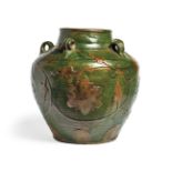 GIARA IN TERRACOTTA CON INVETRIATURA PIOMBIFERA IN VERDE E AMBRA - AN EARTHENWARE JAR WITH LEAD