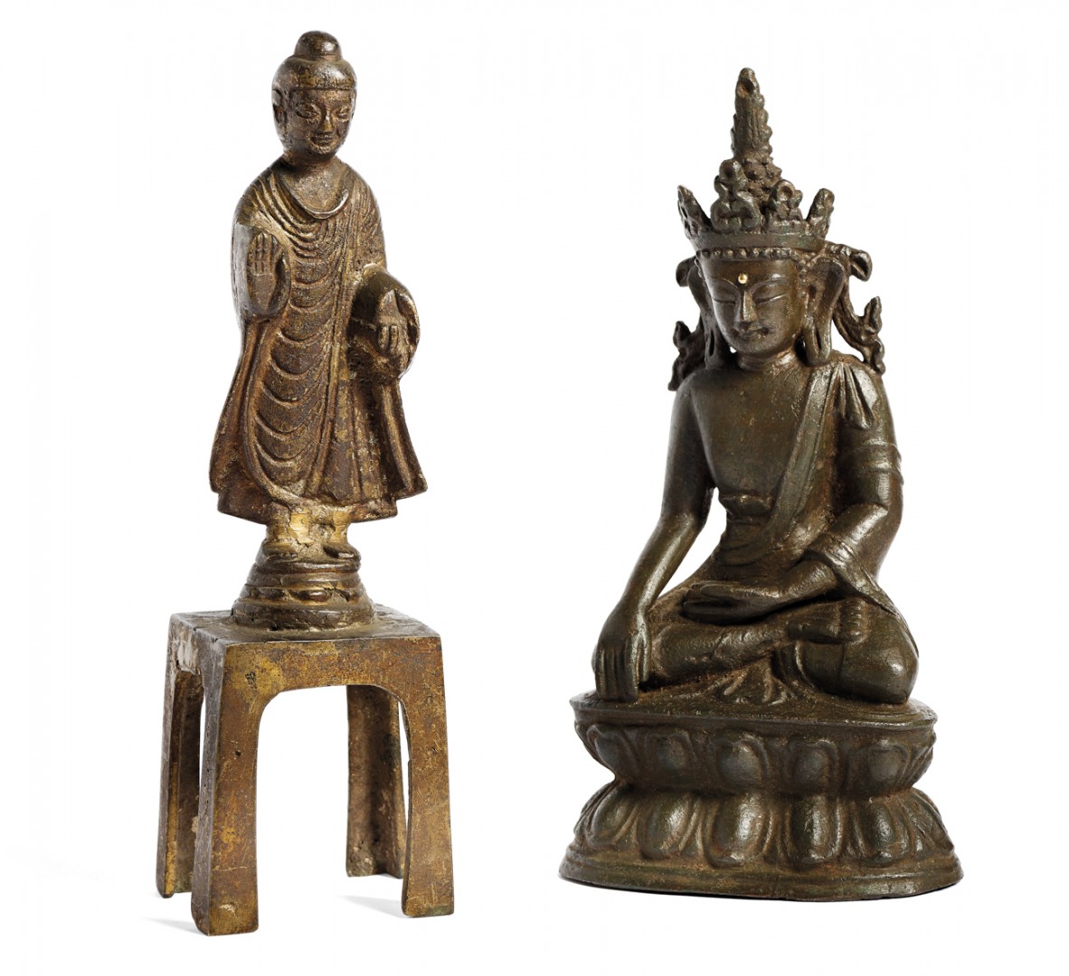 UN BUDDHA E UN BODHISATTVA Cina, stile Tang e Birmania, XVIII-XIX secolo - A BUDDHA AND A