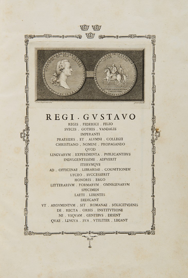 [Alfabeti]. Regi Gustavo Regis Federici filio […] Specimen. Roma, Tipografia della Congregazione di