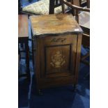 An Edwardian rosewood coal box, with serpentine front and marquetry decoration.