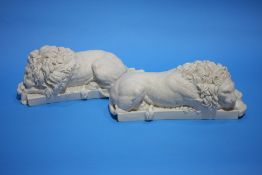 A pair of recumbent lions.
