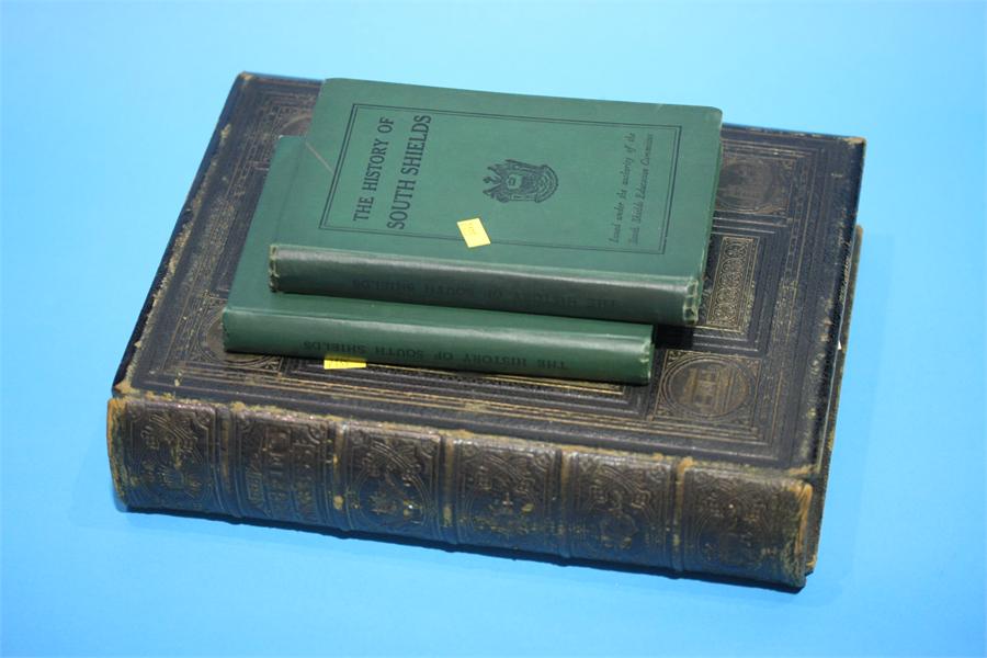 Leather bound 'Pilgrim's Progress' and two volumes 'History of South Shields'.