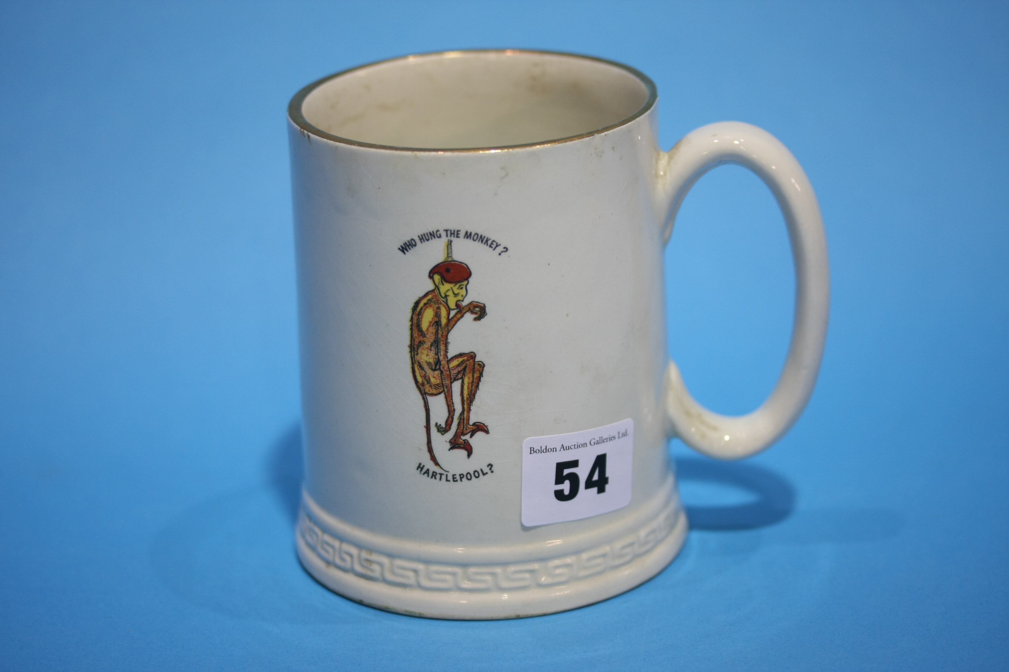 A 'Who Hung the Monkey' Hartlepool tankard.