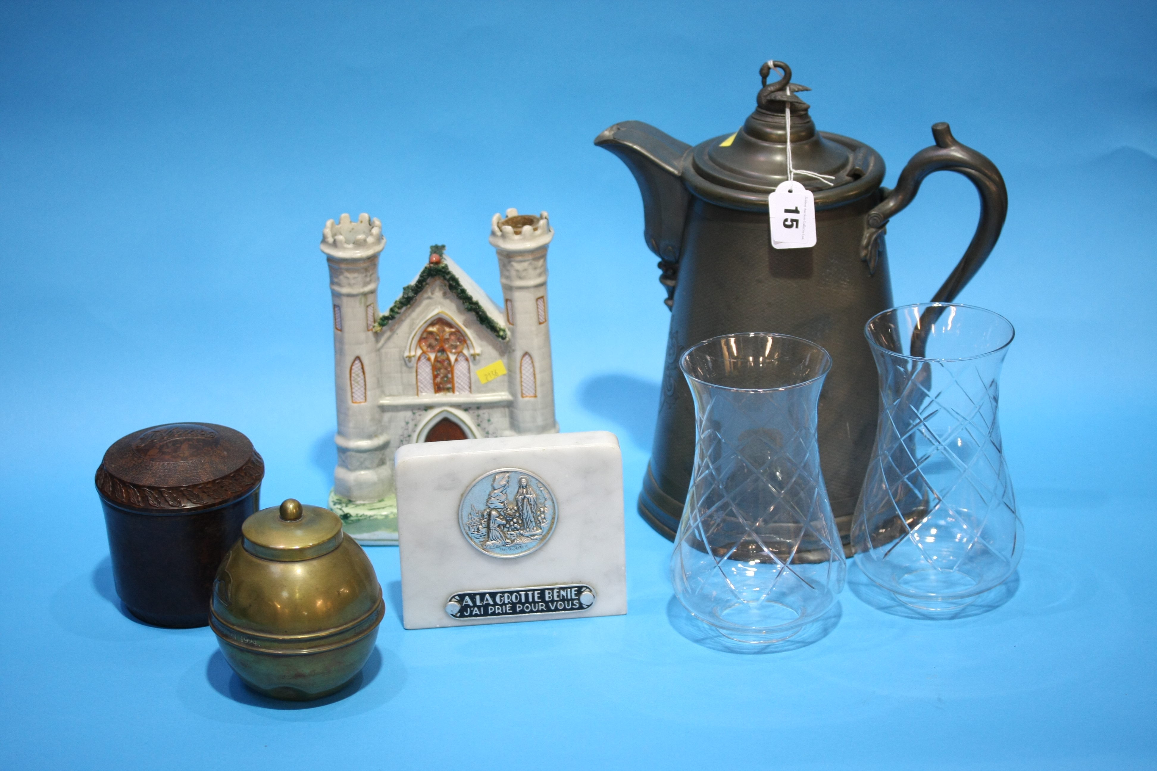 A Pewter flagon, Staffordshire flatback etc.