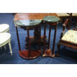 A reproduction half moon side table and a pedestal.