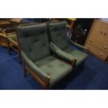 Pair of teak framed armchairs