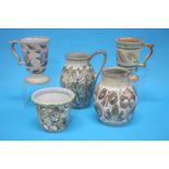 Two Glyn Colledge style tankards and three other pieces of Denby (5)