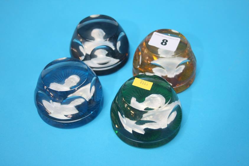 Set of four Baccarat paper weights with sulphide b