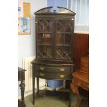 An Edwardian mahogany display cabinet, with serpentine front, having two drawers and shelf below,