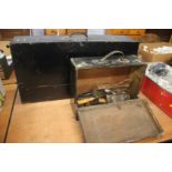 Two wooden tool boxes and contents