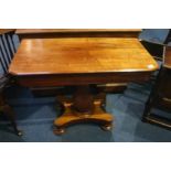 A Victorian mahogany fold over tea table, 93cm wide