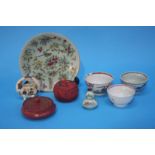 A collection of assorted Oriental items, to include a Celadon plate, three tea bowls etc. (8)