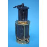 A miners lamp, stamped Laidler Durham, patent 10