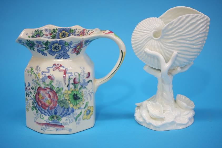 A Masons Ironstone jug and a small Royal Worcester shell dish