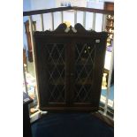 Oak hanging corner cabinet