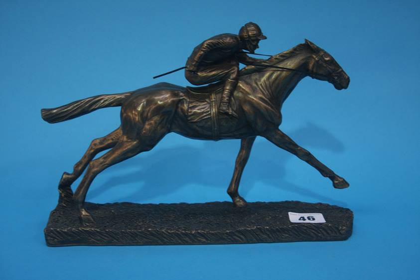 A resin figure group of a jockey and a horse