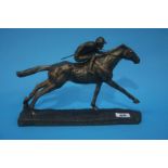 A resin figure group of a jockey and a horse