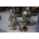 Silver plated coffee pot, condiment set etc.