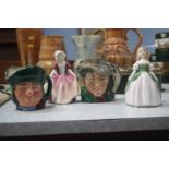 Two small Royal Doulton Toby jugs and two figures