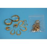 Five pairs of 9ct gold earrings. Weight 19.4 grams and a collection of other earrings