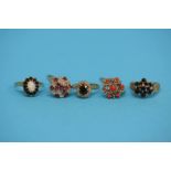 Five 9ct gold dress rings, various