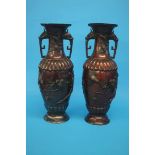 A pair of lacquered Oriental bronze type vases, de
