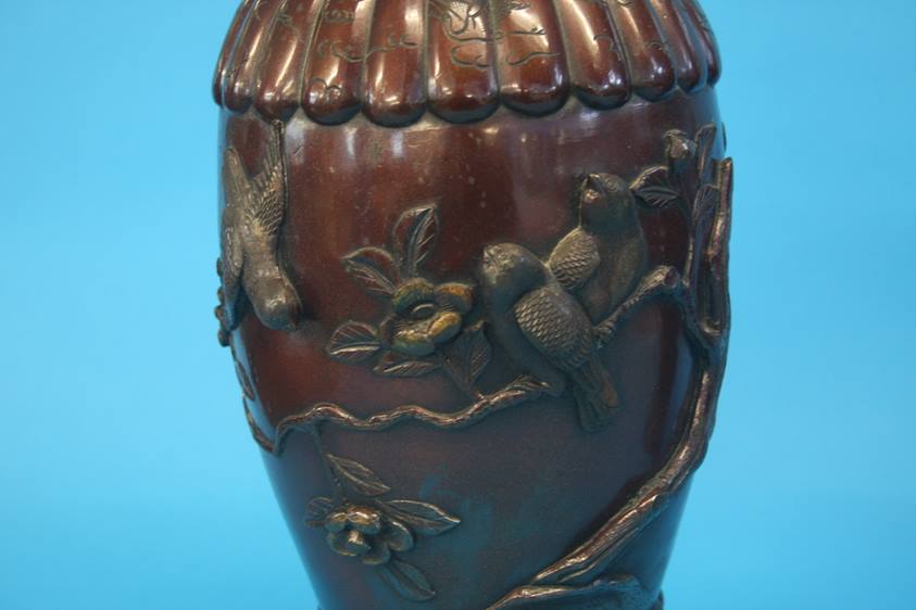 A pair of lacquered Oriental bronze type vases, de - Image 3 of 11