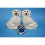 Pair of Staffordshire pot dogs and a Jasperware Tobbaco jar