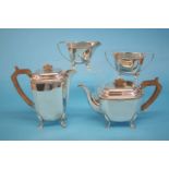 A silver plated four piece tea set.