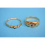 A Victorian 18ct gold ring and an 18ct gold and diamond ring. Total weight 3.5 grams