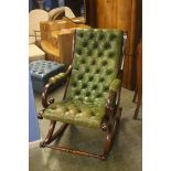A green leather Chesterfield rocking chair
