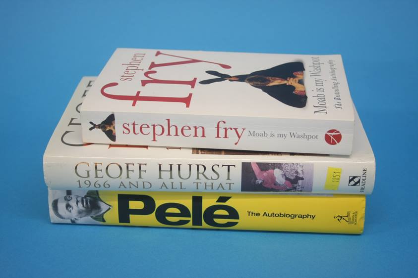 Three signed autobiographies of Pele, Stephen Fry and Geoff Hurst (3)