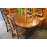 Oak dining table and four chairs