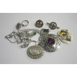 Bag assorted including silver brooch etc.