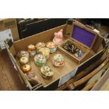 Various musical boxes, costume jewellery and a pig