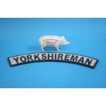 Cast iron Yorkshireman sign and a Quaker City Hams