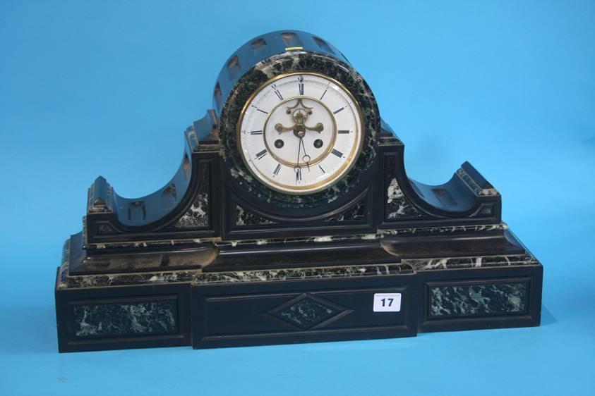 Slate and marble mantle clock garniture - Image 2 of 6