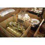 Box of brass and box of china etc.