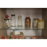 Glass butter churn, glass jars etc.