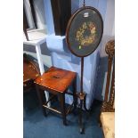 A 19th century mahogany pole screen and a stool