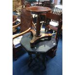 Rosewood piano stool and ebonised octagonal occasi