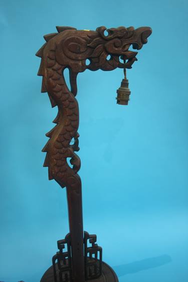 Pair of carved Oriental style table lamps - Image 4 of 6