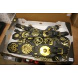 Box of various horse brasses