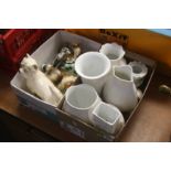 Box of Kaiser vases and a box of animals