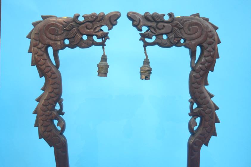 Pair of carved Oriental style table lamps - Image 2 of 6