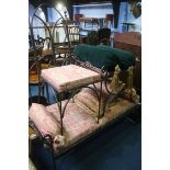 A metalwork settee, stool and chair